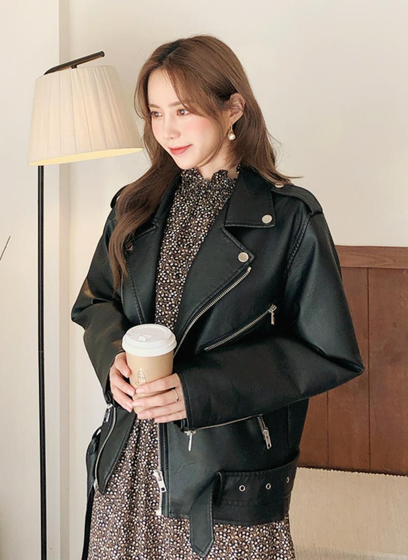 ベルト付ライダースジャケット