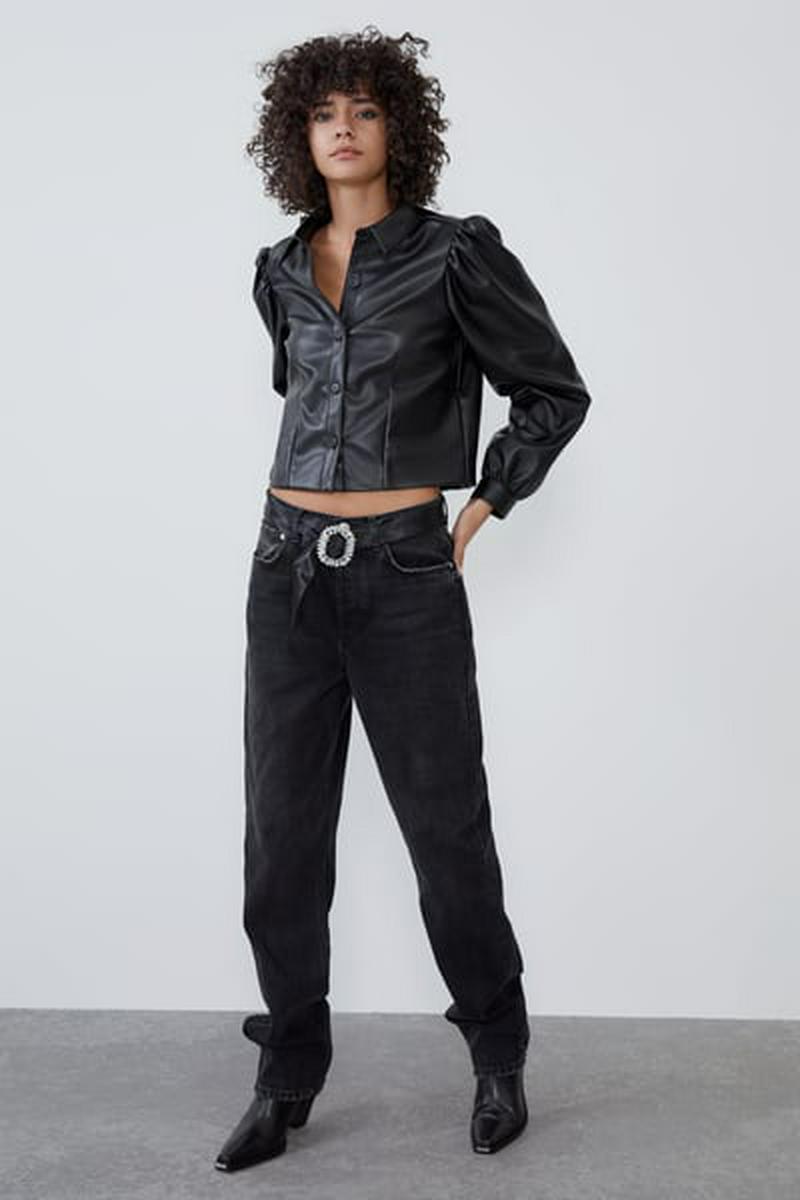 VOLUMINOUS FAUX LEATHER SHIRT