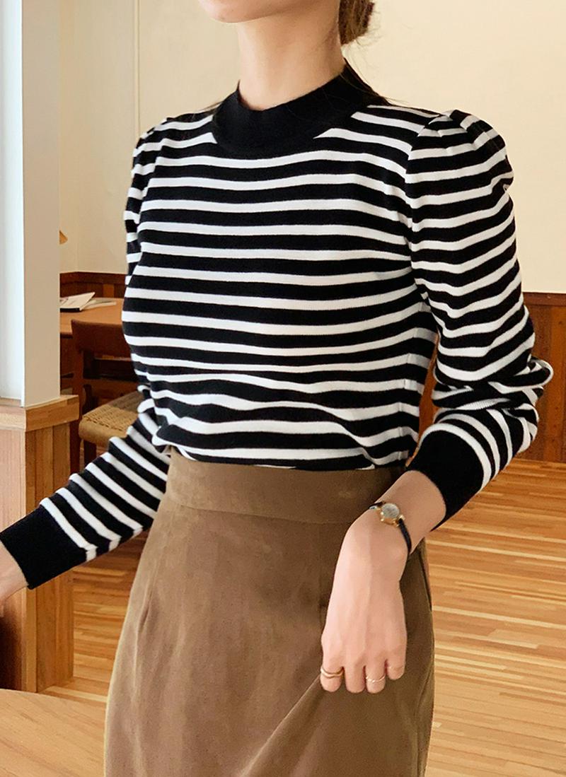 ショルダーギャザーボーダーニット・全3色