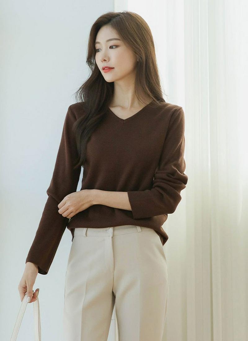 Vネックアクリルニット