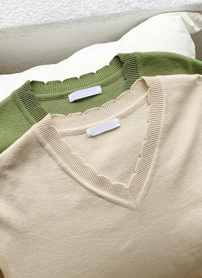 スカラップVネックニット・全3色