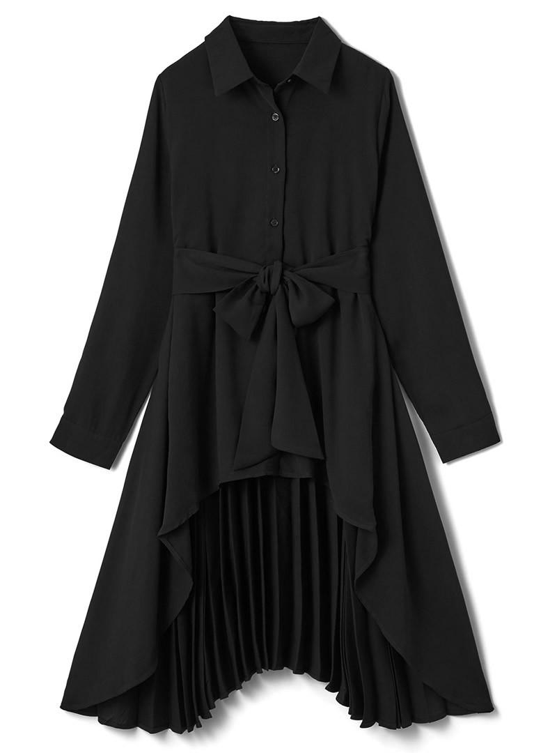 リボン付きバックプリーツロングシャツ