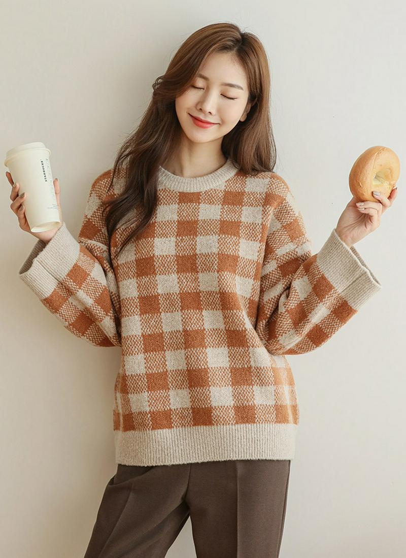 ギンガムチェック柄ニット