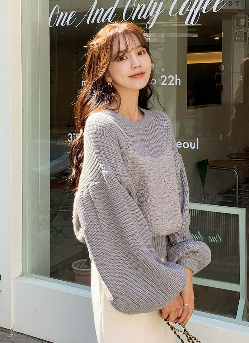 ボアレースアップポイントニット・全3色