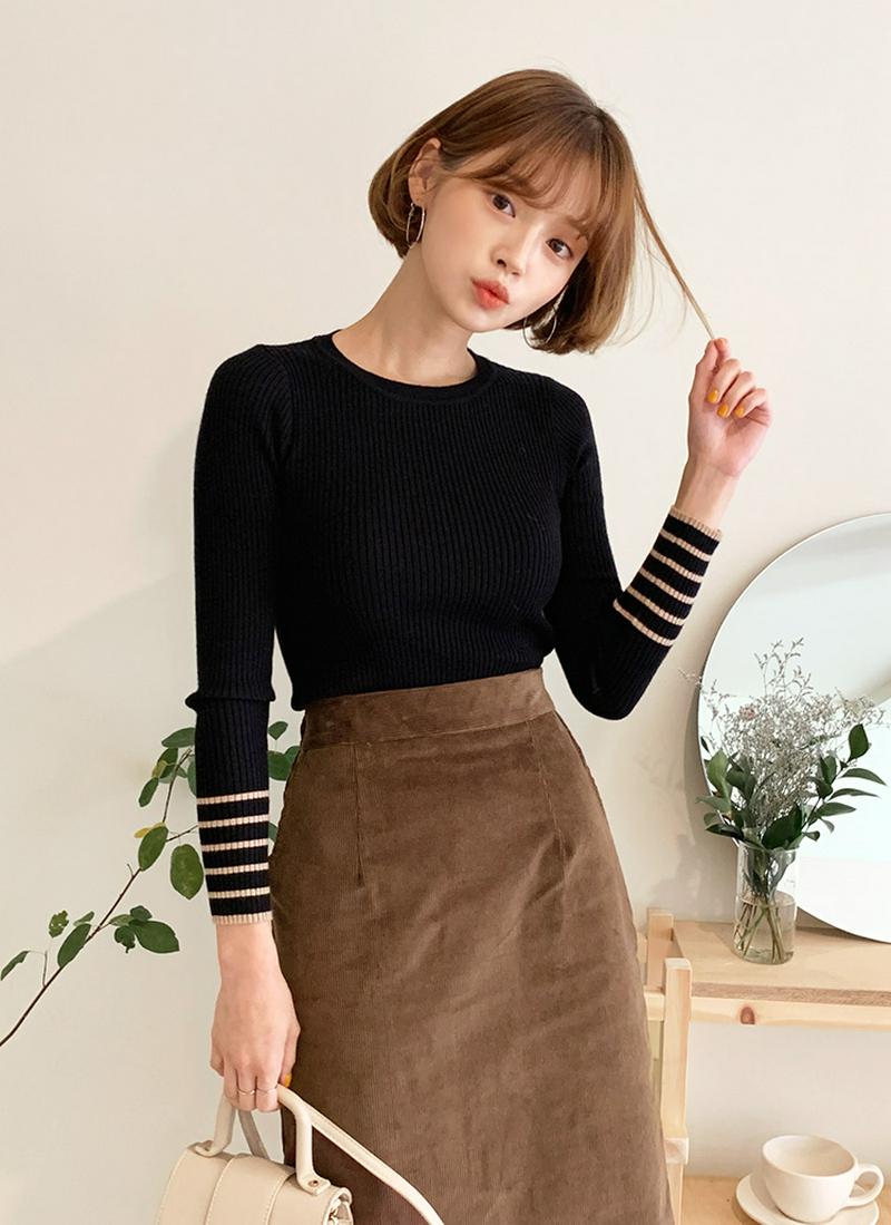 ボーダースリーブニット・全2色