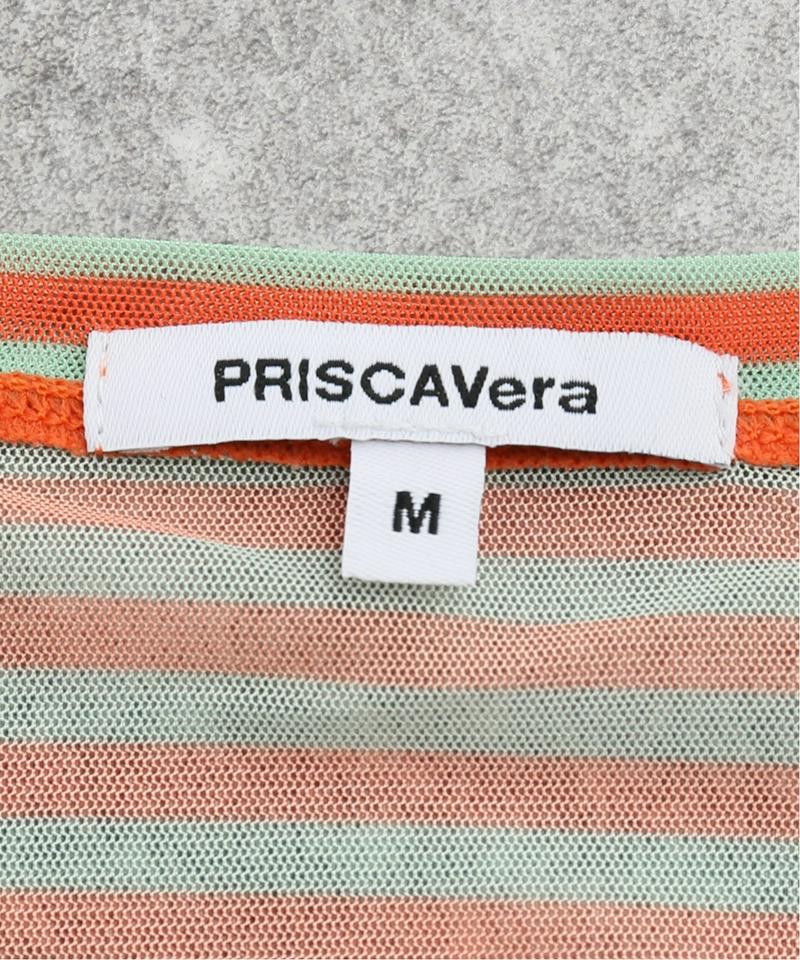 【PRISCAVera】 LONG SLEEVE MESH TOP:ボーダーメッシュトップス