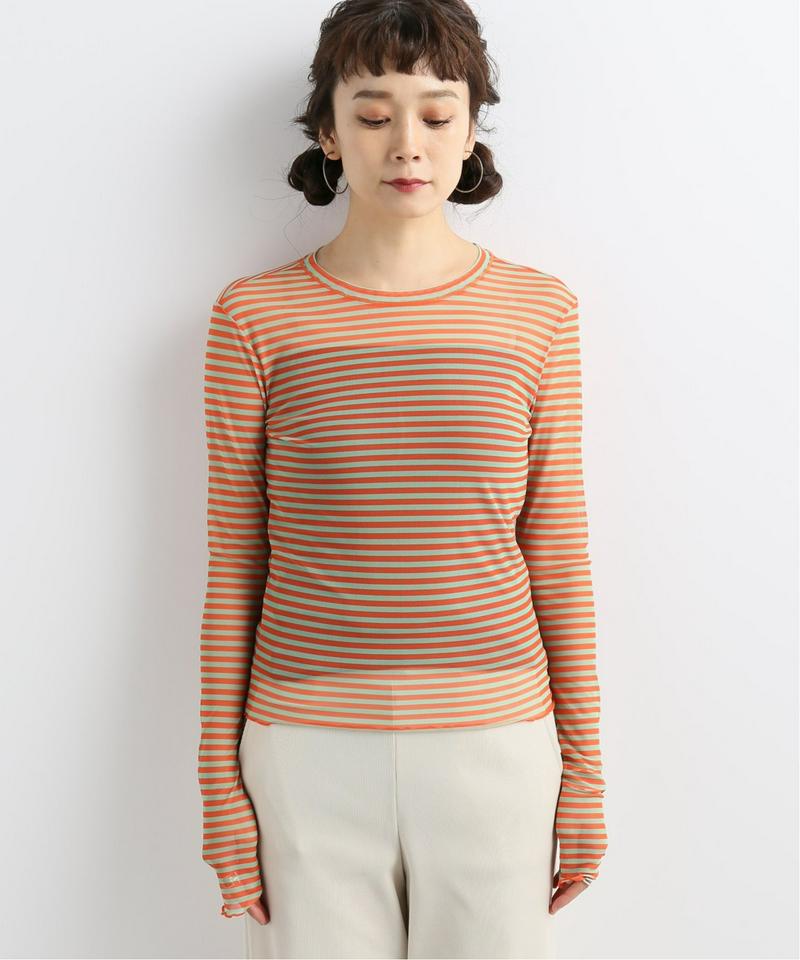 【PRISCAVera】 LONG SLEEVE MESH TOP:ボーダーメッシュトップス