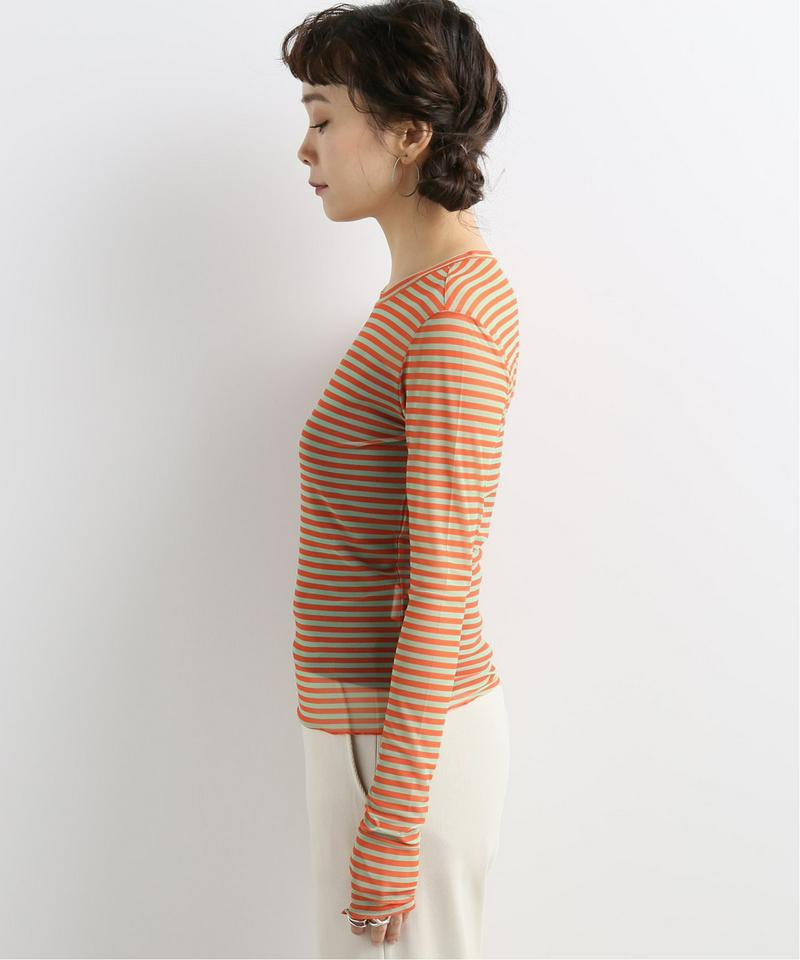 【PRISCAVera】 LONG SLEEVE MESH TOP:ボーダーメッシュトップス