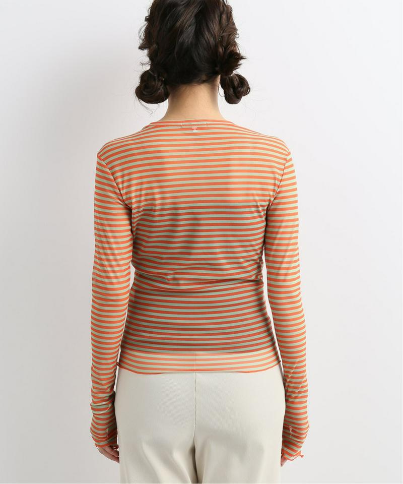 【PRISCAVera】 LONG SLEEVE MESH TOP:ボーダーメッシュトップス