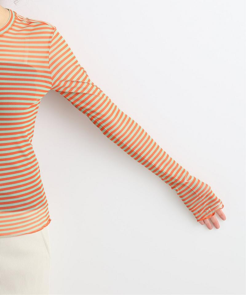 【PRISCAVera】 LONG SLEEVE MESH TOP:ボーダーメッシュトップス