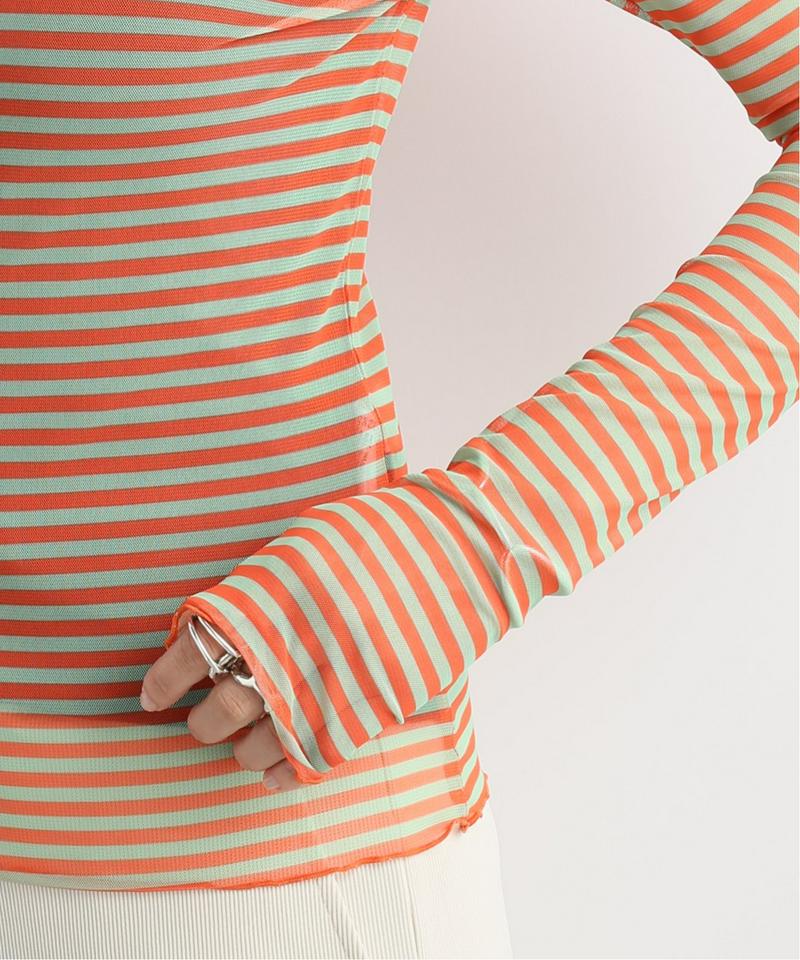 【PRISCAVera】 LONG SLEEVE MESH TOP:ボーダーメッシュトップス