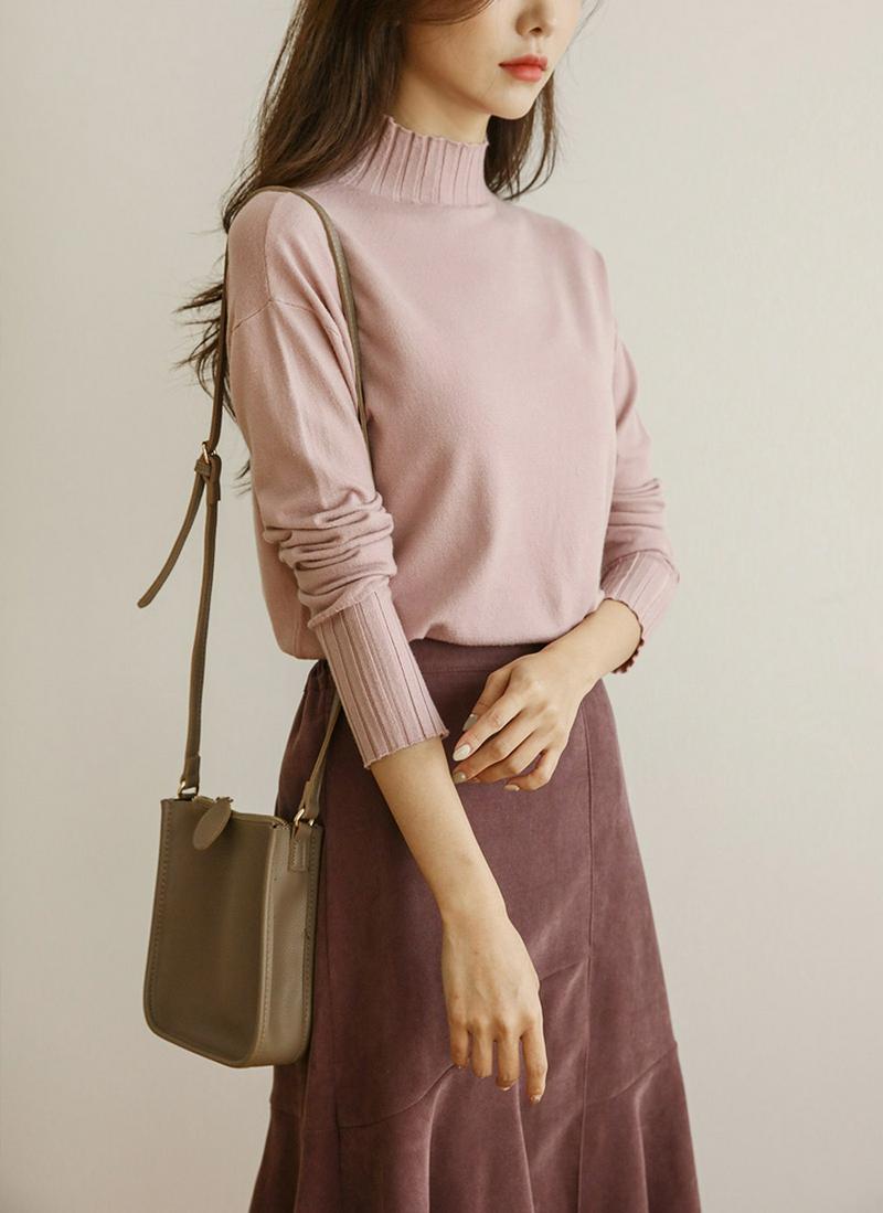 リブハイネックニット