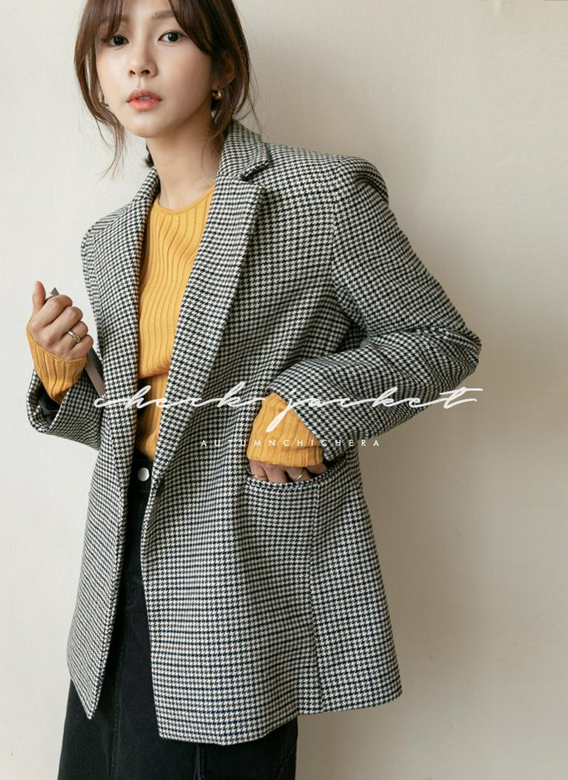 ワンボタンチェック柄ジャケット