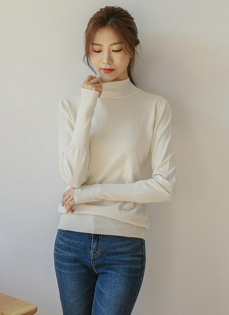 ロングリブモックネックニット