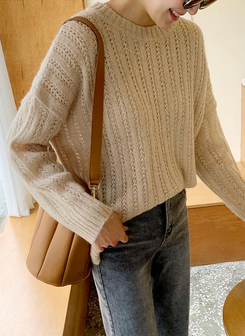 アルパカ混ラウンドパターンニット