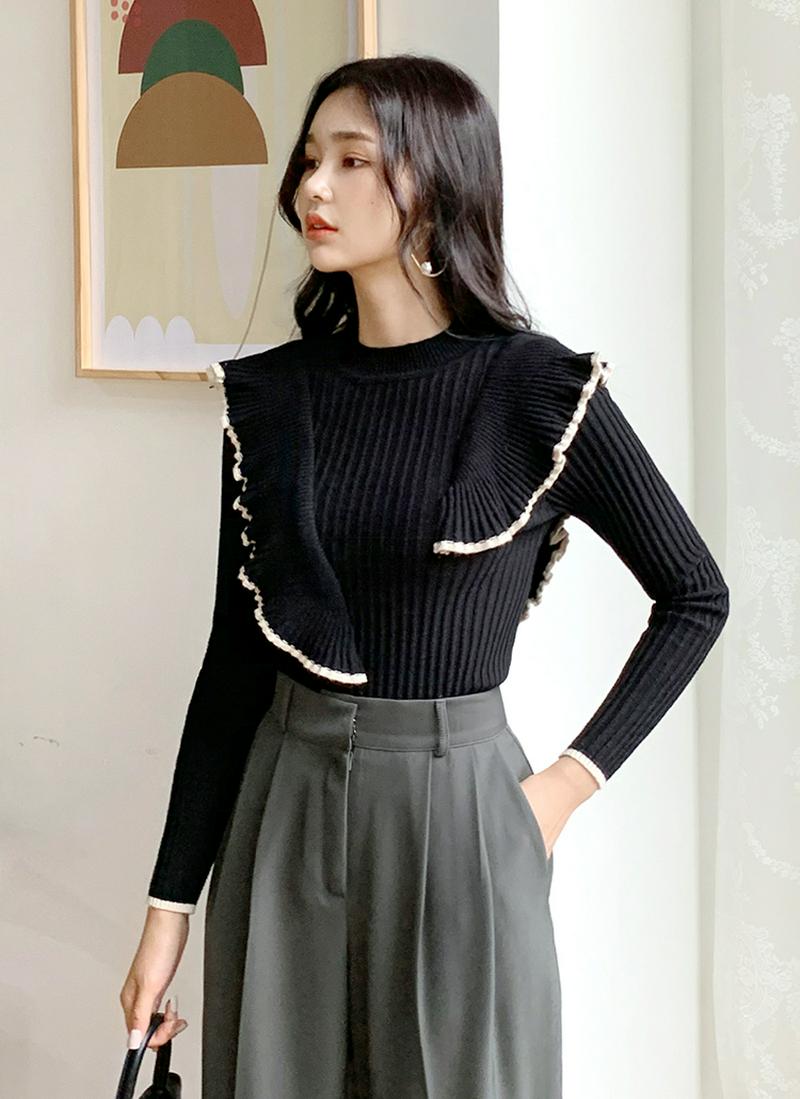 配色ラインフリルニット・全2色