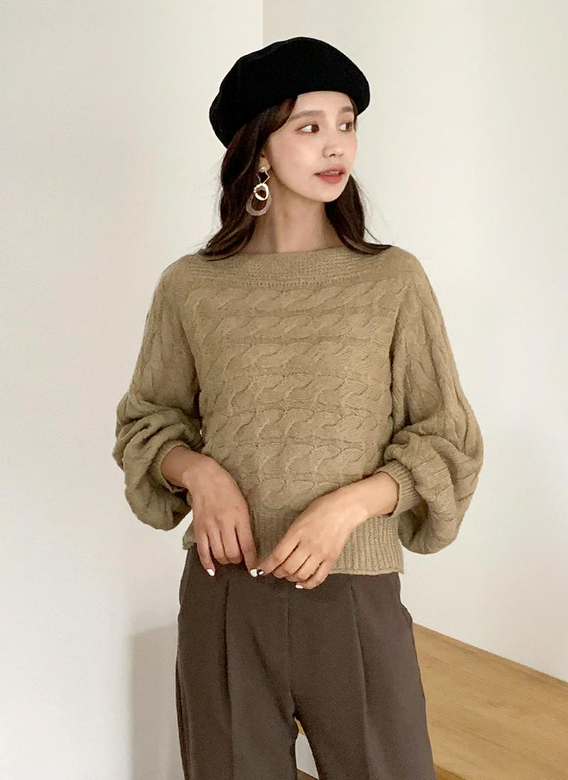 ボートネックケーブルニット・全2色