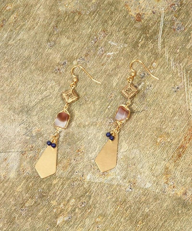 K14GFボツワナアゲート×スクエアプレートピアス