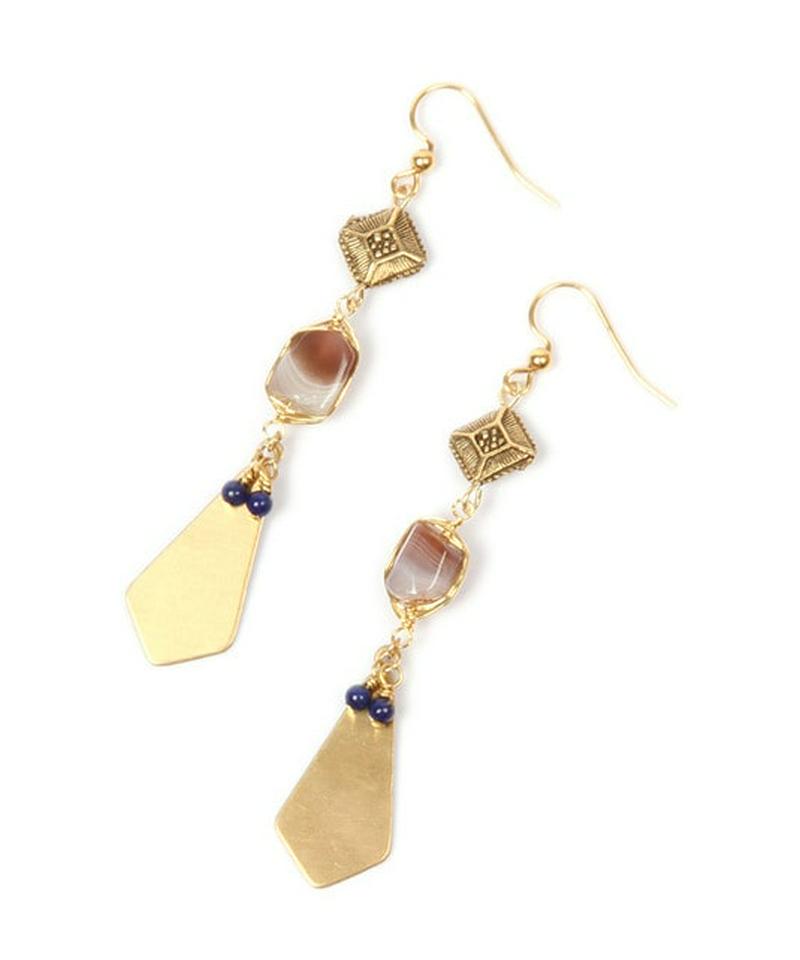 K14GFボツワナアゲート×スクエアプレートピアス