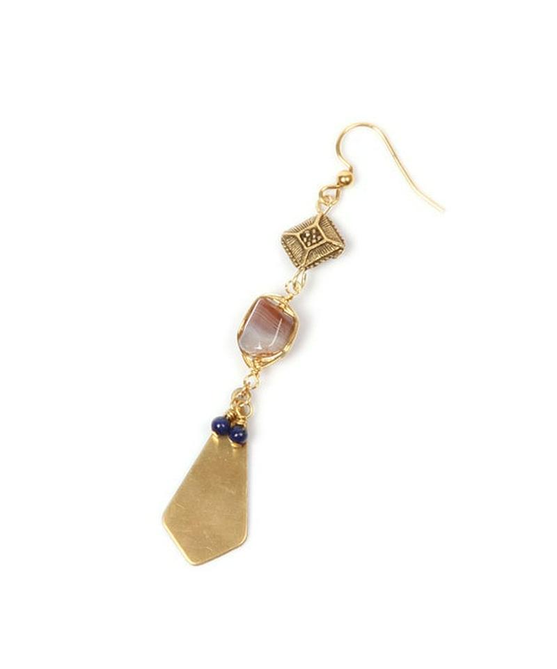 K14GFボツワナアゲート×スクエアプレートピアス