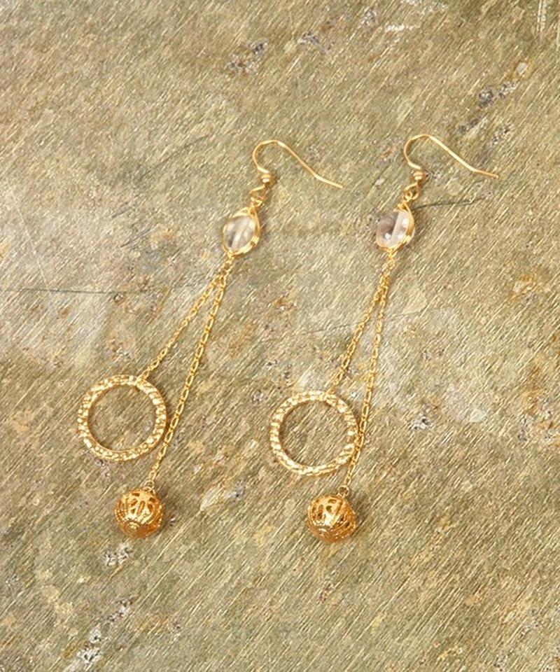 K14GF クリスタル×槌目リングピアス