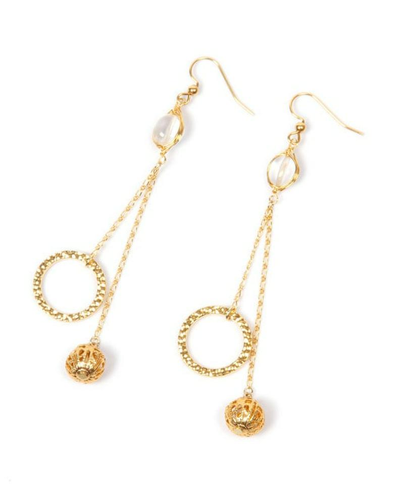 K14GF クリスタル×槌目リングピアス