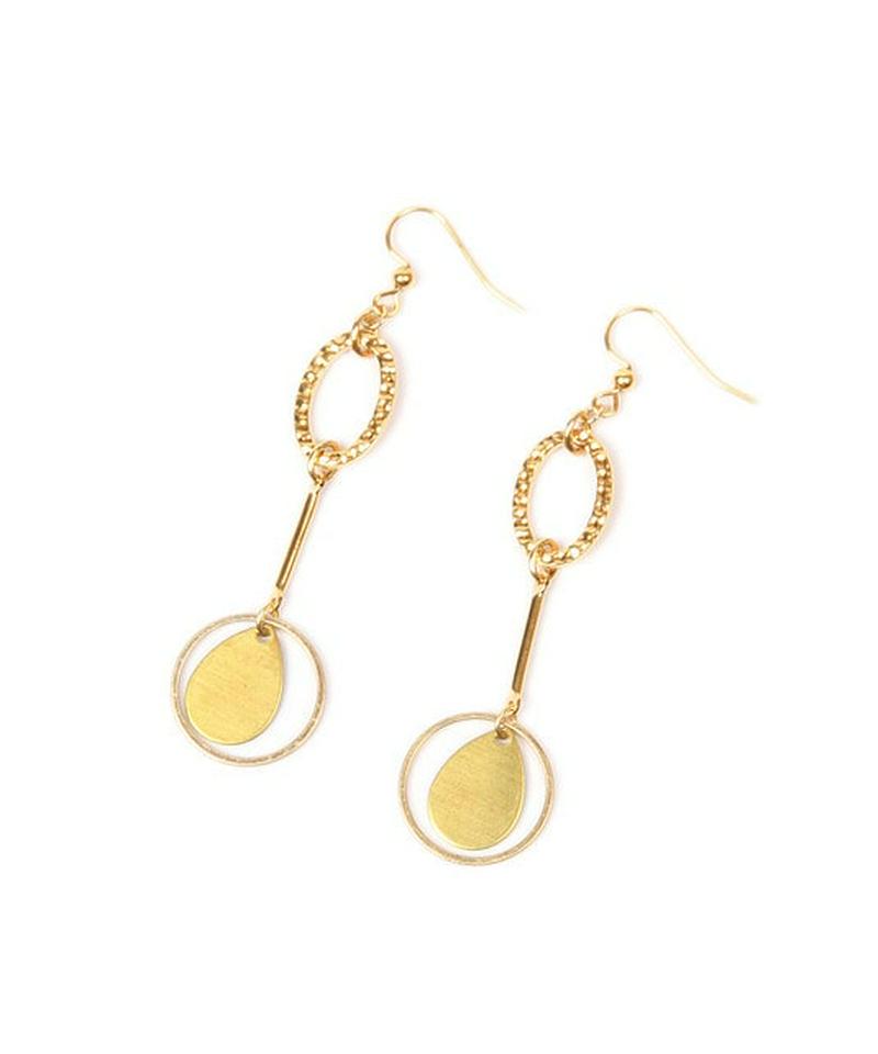 K14GF槌目オーバルパーツ×しずくプレートピアス