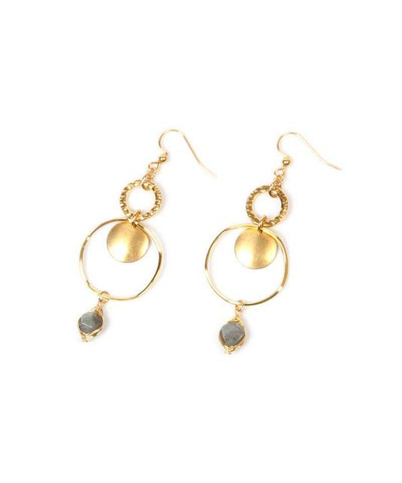 K14GFラブラドライト×丸プレートピアス