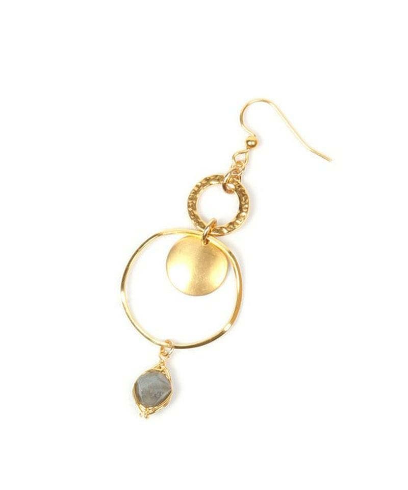 K14GFラブラドライト×丸プレートピアス