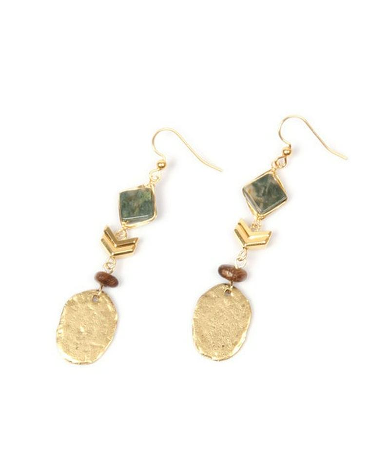 K14GFインディアンアゲート×オーバルプレートピアス