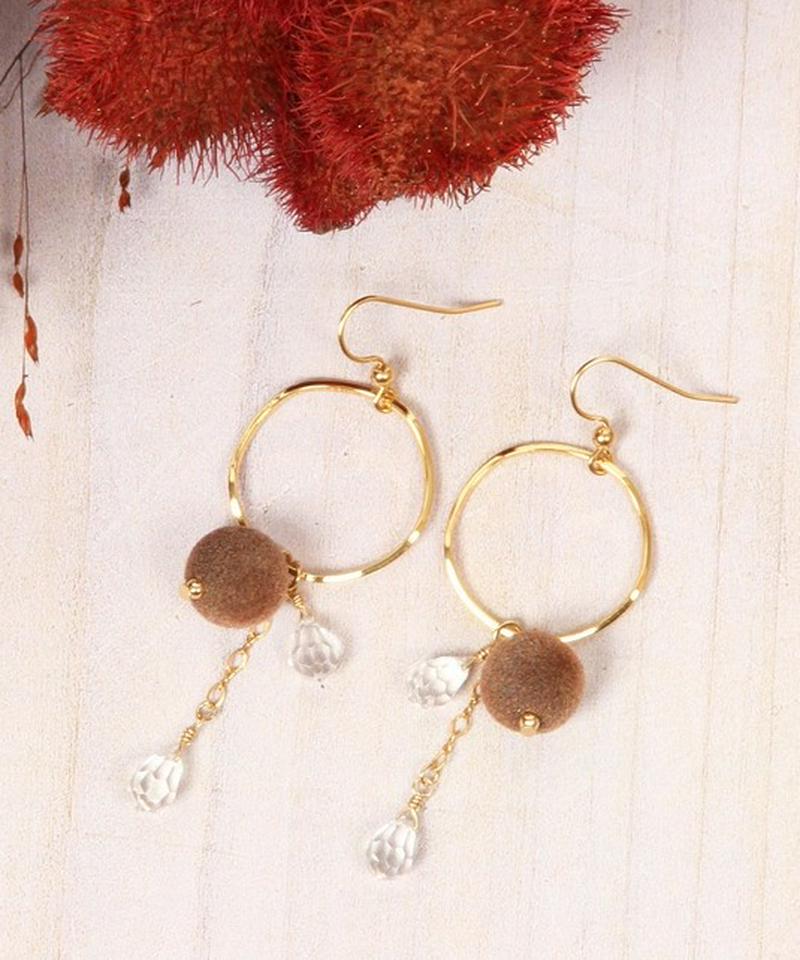 K14GF ブラウンベルベットボールピアス