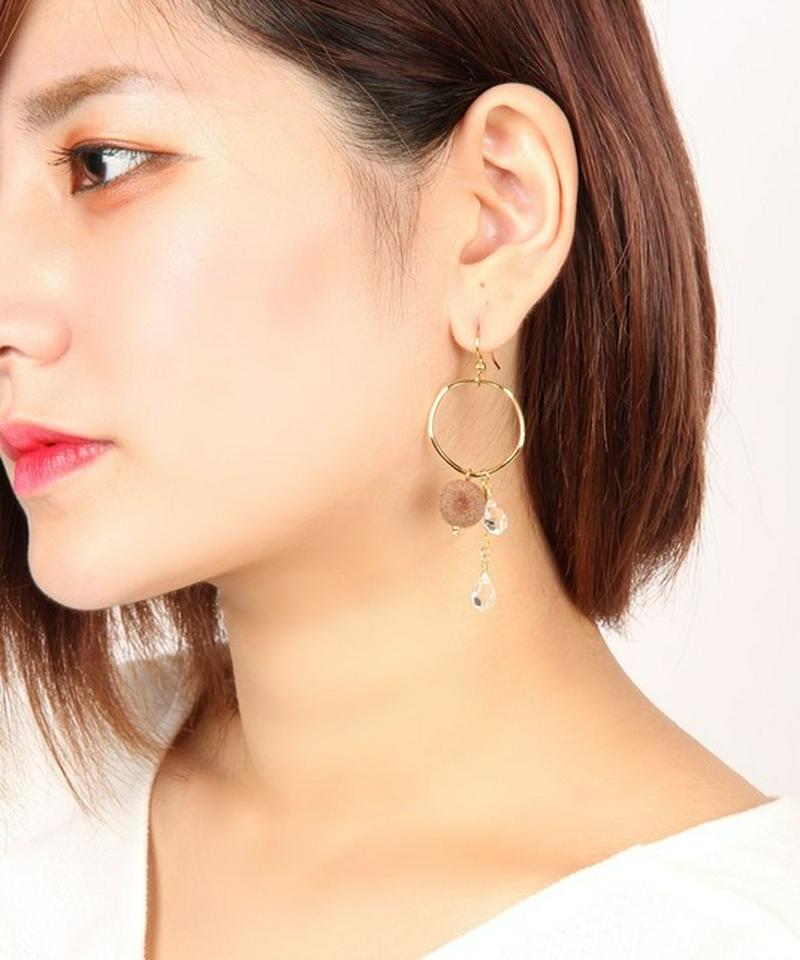 K14GF ブラウンベルベットボールピアス