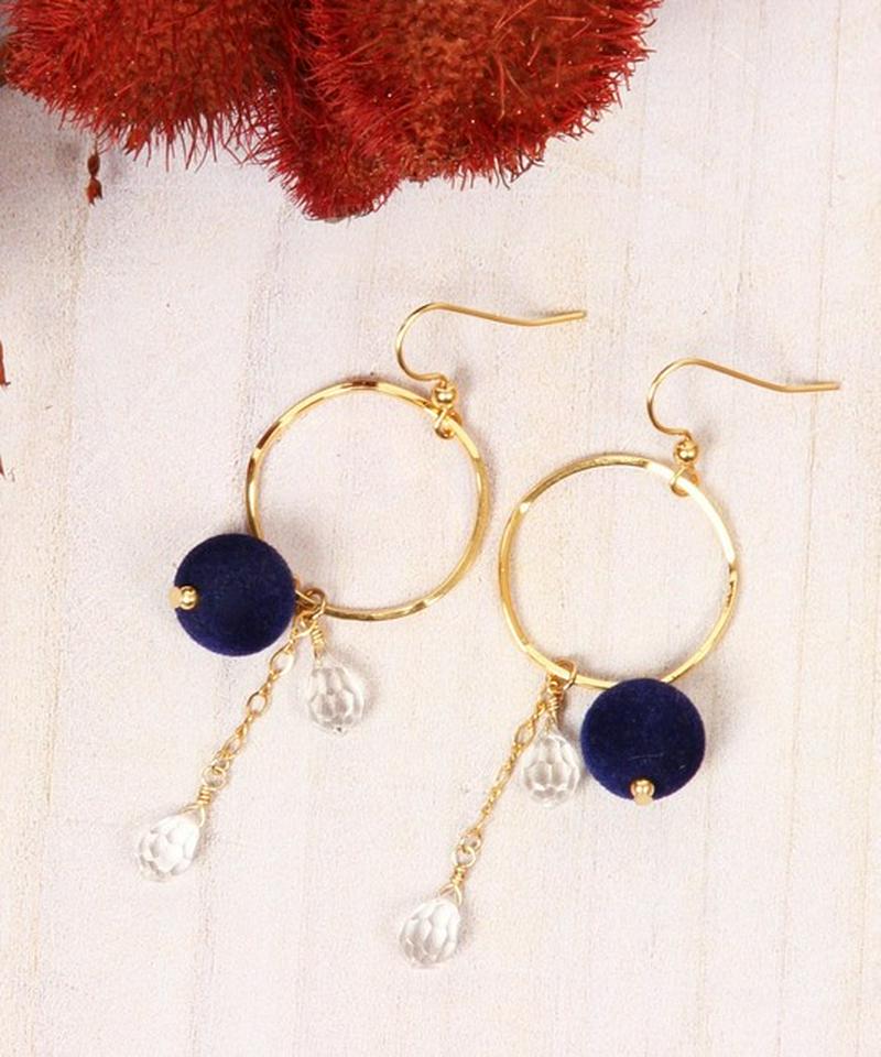 K14GF ネイビーベルベットボールピアス