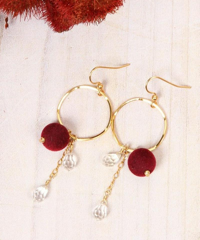 K14GF ボルドーベルベットボールピアス