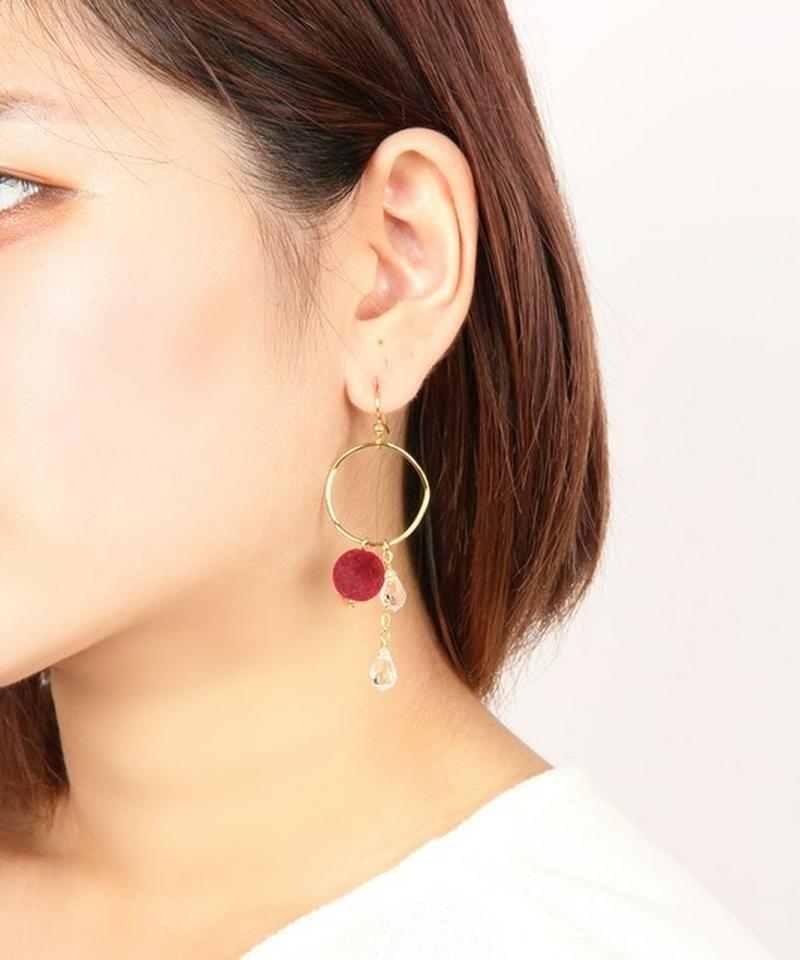 K14GF ボルドーベルベットボールピアス