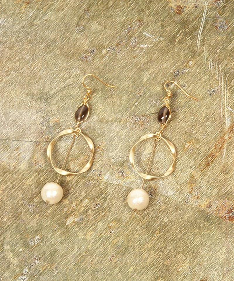 K14GF スモーキークォーツ×マットリングピアス