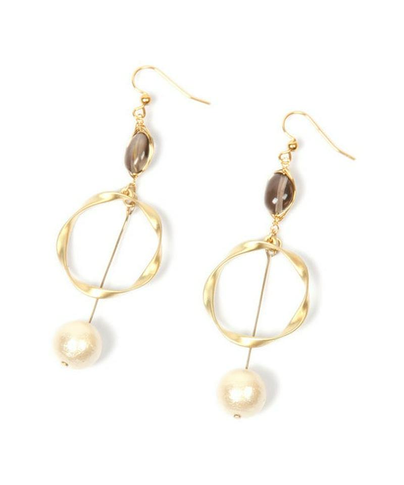 K14GF スモーキークォーツ×マットリングピアス