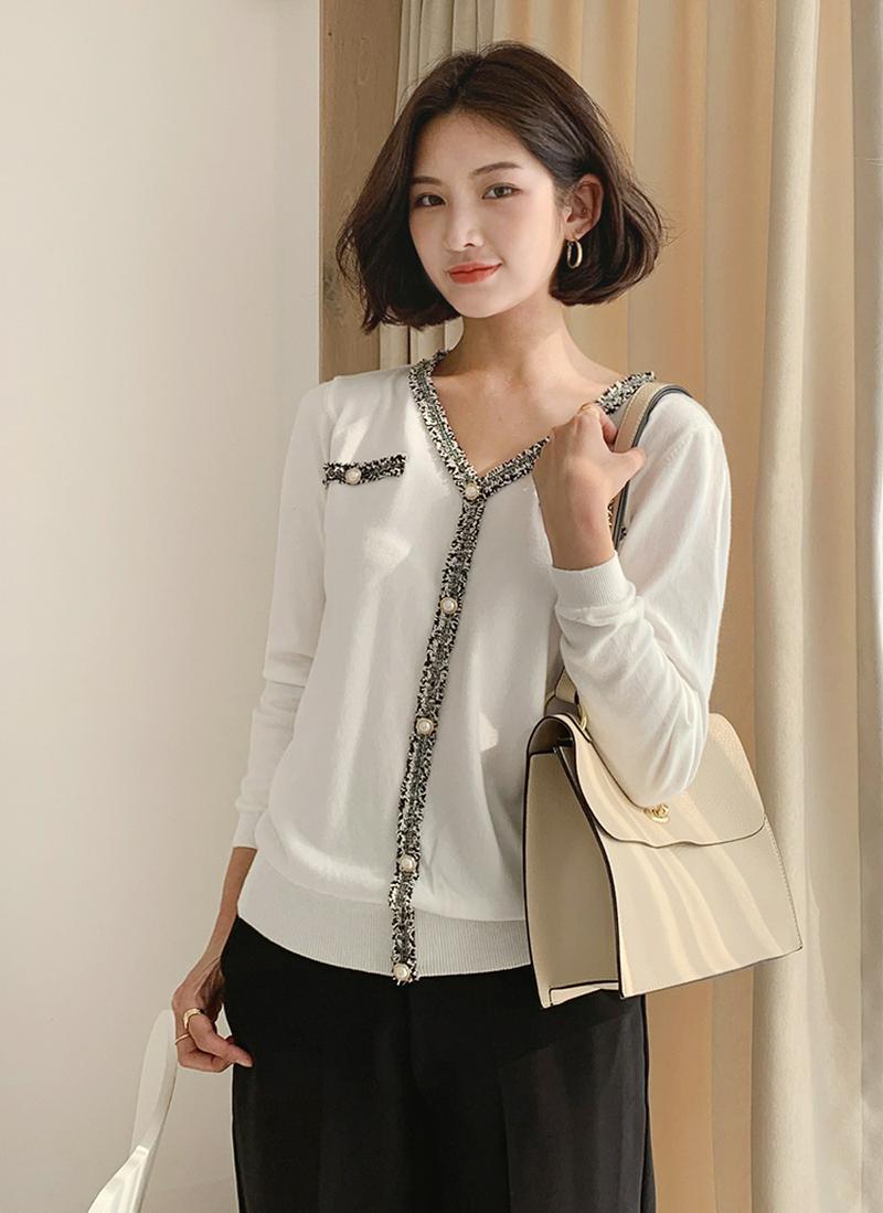 ツイードパールVネックニット・全2色