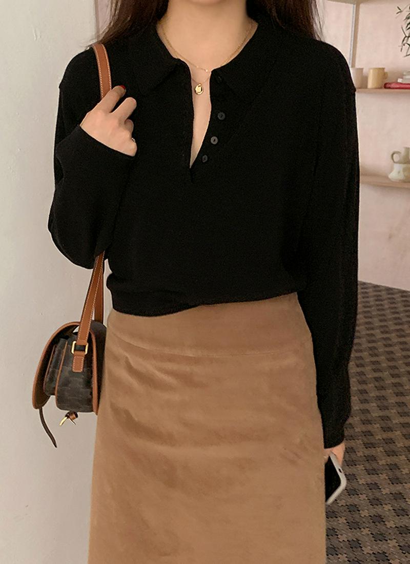 ポロカラーニット(ブラック)