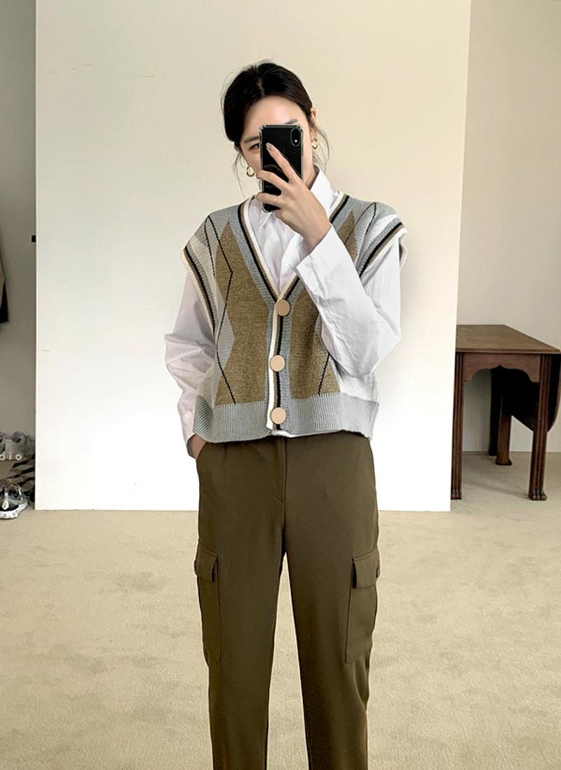 ウール混チェックニットベスト