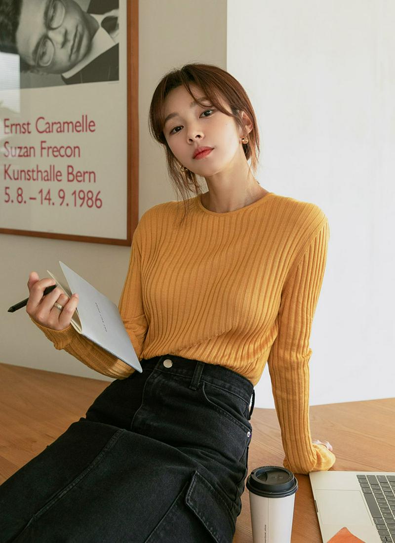 ウールブレンドリブニット