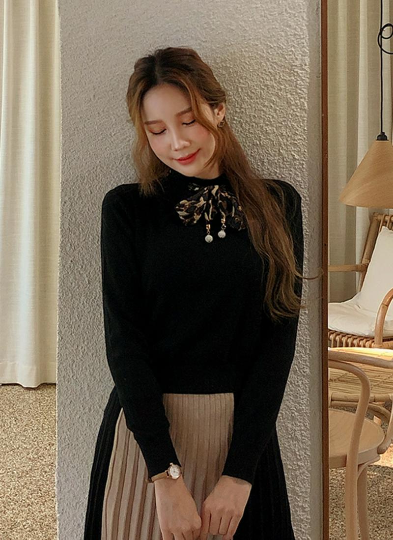 レオパードリボンネックニット