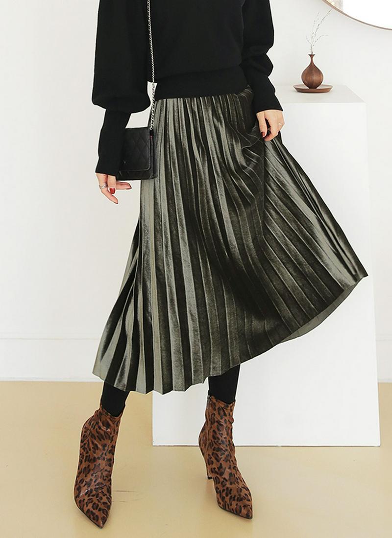 ≪人気商品再入荷≫ウエストゴムベロアプリーツスカート・全4色 b54931 レディース【sk】ボトムス スカート ロングスカート ロング ウエストゴム ベロア プリーツ プリツスカート 光沢 大人 カジュアル カーキ クリスマス ツヤ 秋 冬 ハイホリHIHOLLI