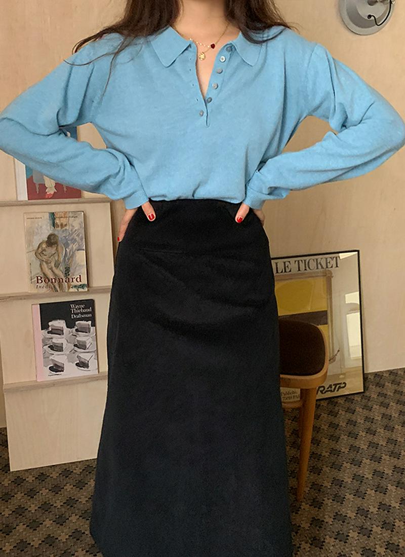 ポロカラーニット(スカイブルー)