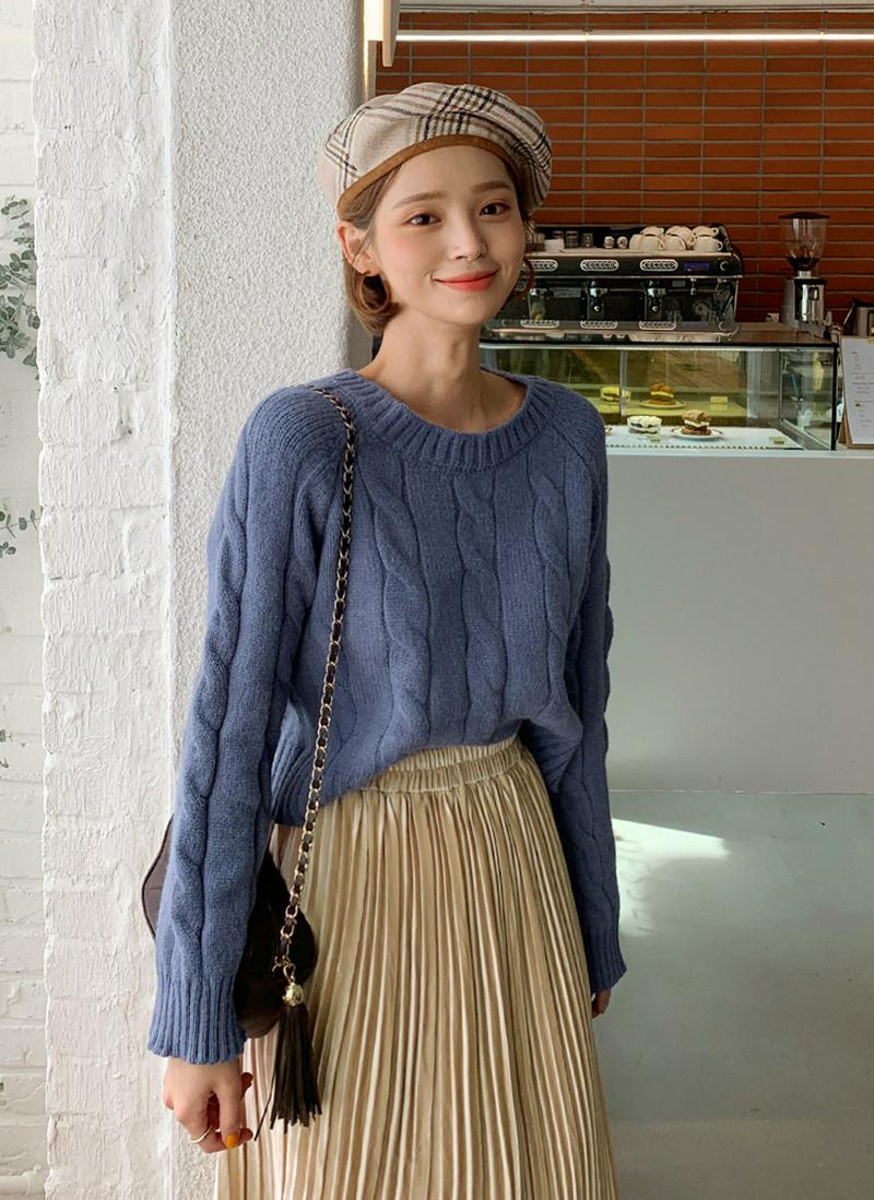 ラグランケーブルニット・全4色