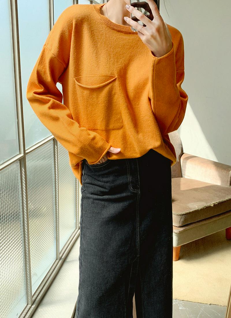 ワンポケットアクリル混ニット