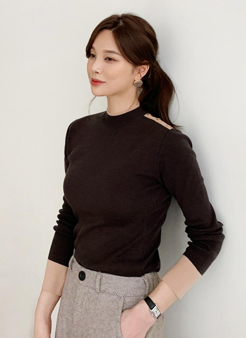 ショルダーボタン配色ニット・全4色