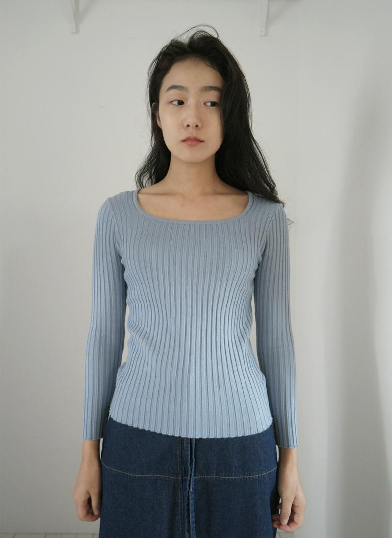 リブスクエアネックニット