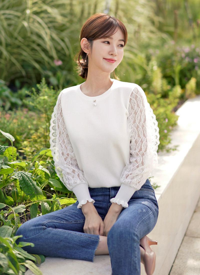 レーススリーブニット