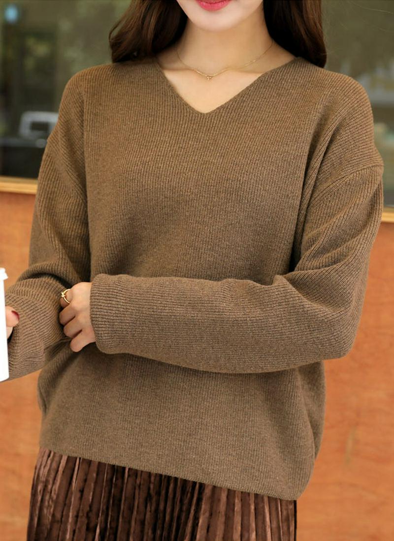 Vネックバックリボンニット